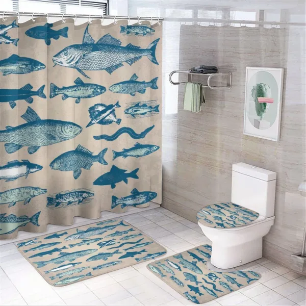 Vintage Seafood Composition on a shower curtain