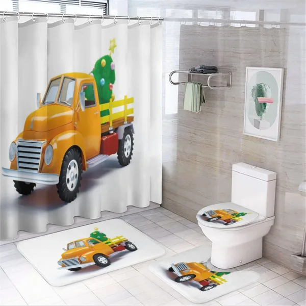 Yellow Vintage Truck on a shower curtain