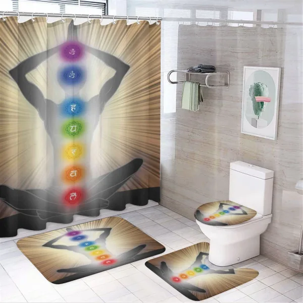 Athletic Man Mediating on a shower curtain