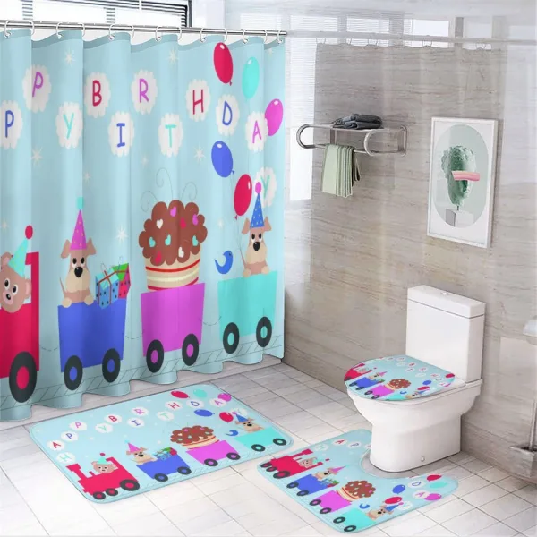 Baby Bear Dog Train on a shower curtain
