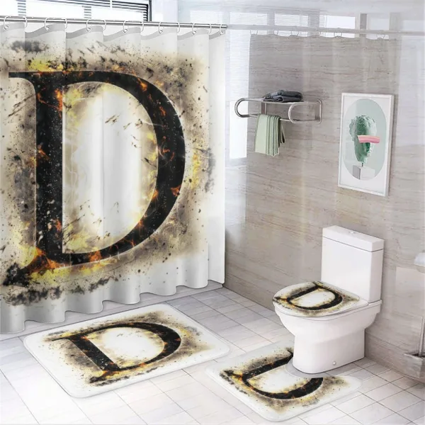 Blazing Uppercase D on a shower curtain