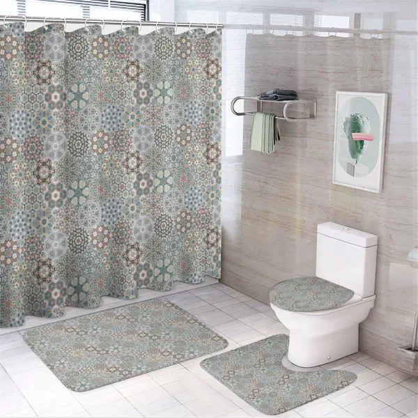 Hexagonal Grid Tiles on a shower curtain