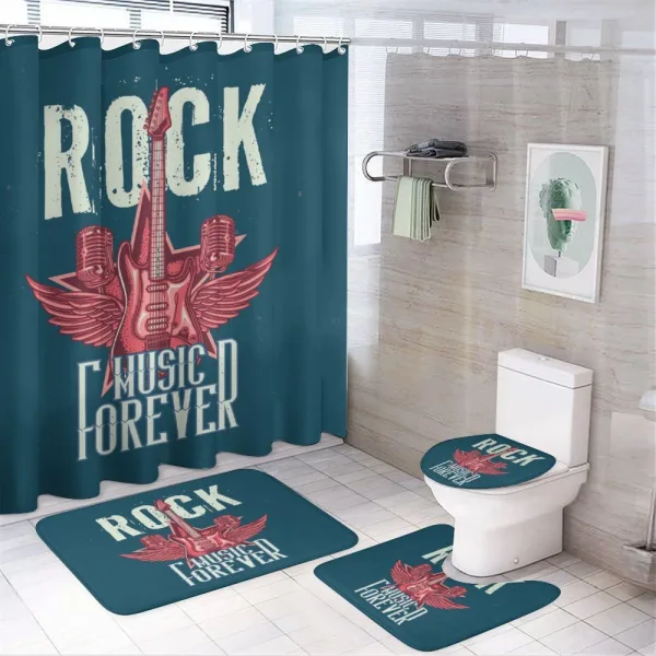 Microphones and Wings on a shower curtain