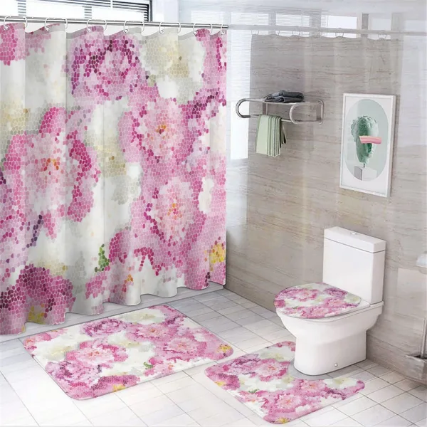 Mosaic Peony Flowers Art on a shower curtain