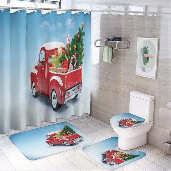 Red Truck Xmas Tree on a shower curtain
