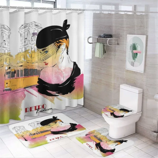Retro Lady Sketch Art on a shower curtain
