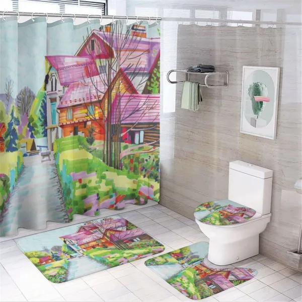 Rural Old Village Houses on a shower curtain