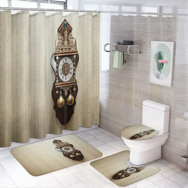Wood Wall Carving Clock on a shower curtain