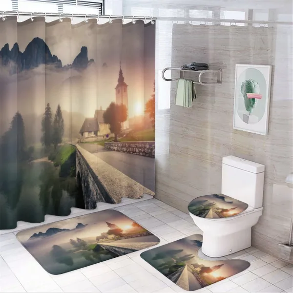Foggy Morning Scenery on a shower curtain