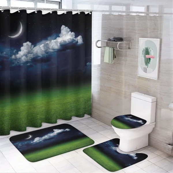 Green Grass Fluffy Clouds on a shower curtain