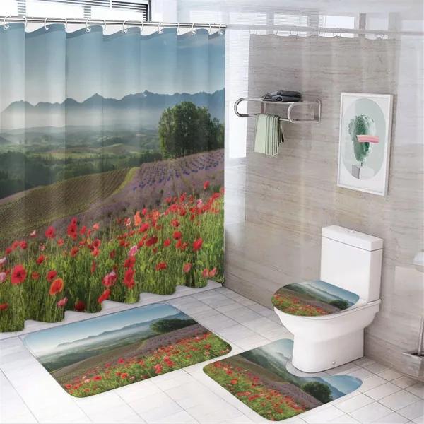 Lavender Farm Morning on a shower curtain