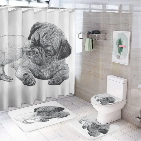 Pug Little Chick Hand Drawn on a shower curtain
