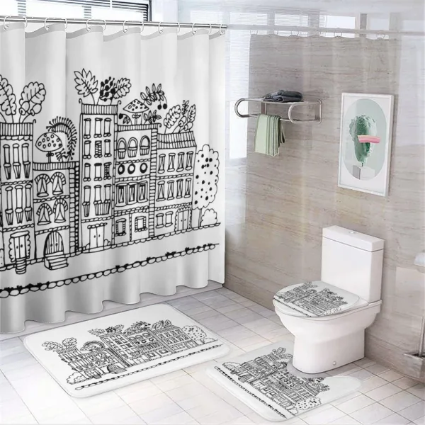 Sketchy Cartoon House on a shower curtain