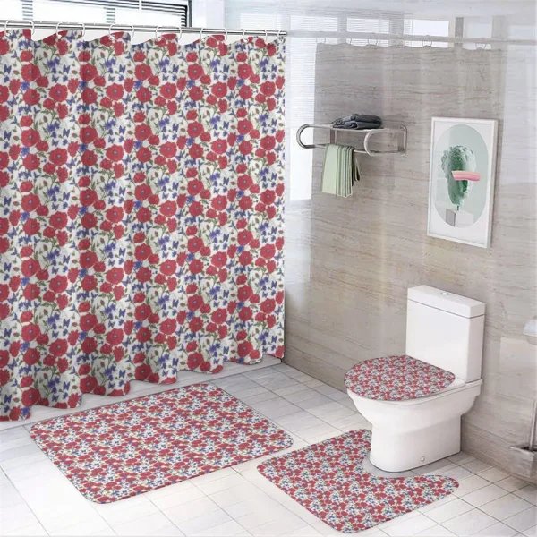 Summer Theme Red Poppies on a shower curtain