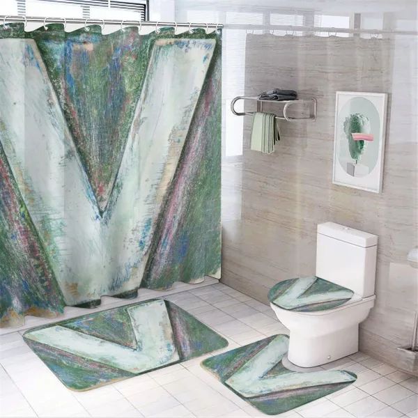 Wooden Alphabet V Art on a shower curtain