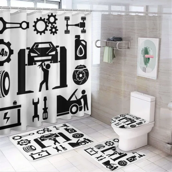 Car Repairing on a shower curtain