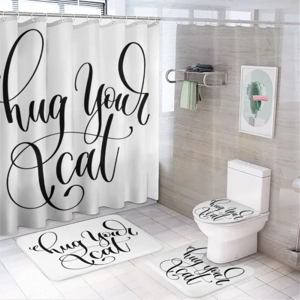 Ink Brush Cursive Hug Your Cat on a shower curtain