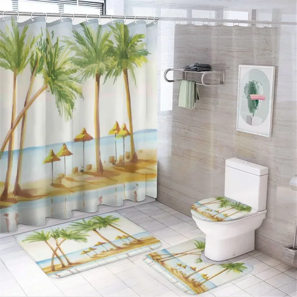 Sandy Beach and Palm Trees on a shower curtain