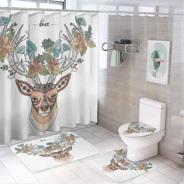 Deer Head Floral Ethnic on a shower curtain