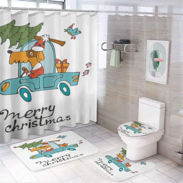 Dog in Vintage Car on a shower curtain