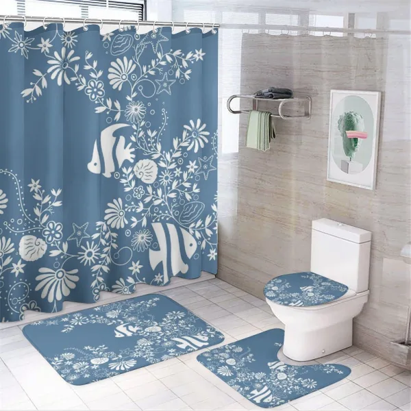 Flowers and Fishes on a shower curtain