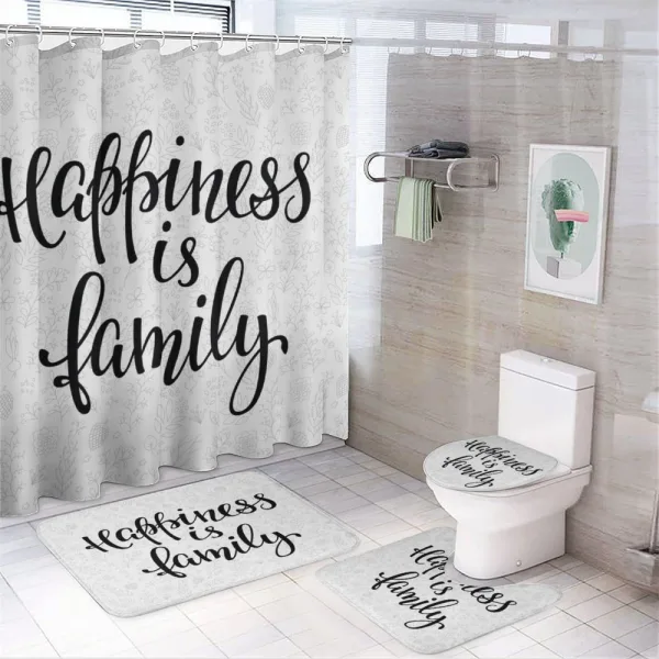 Happiness Phrase on a shower curtain