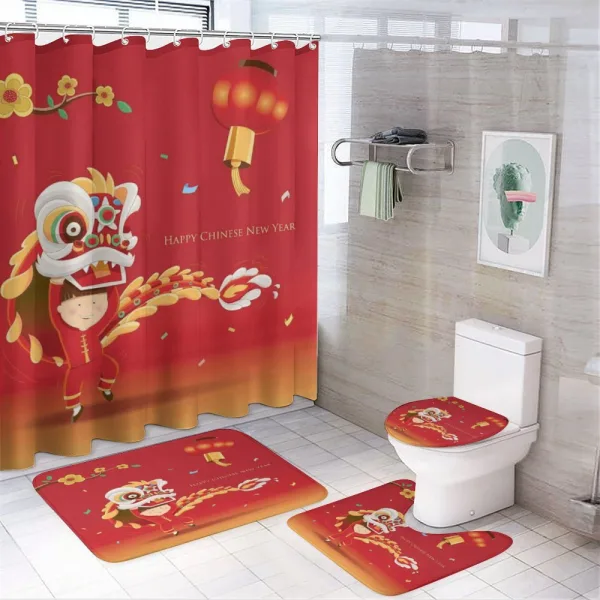 Little Boy Lion Dance on a shower curtain