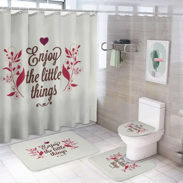 Retro Slogan and Flowers on a shower curtain