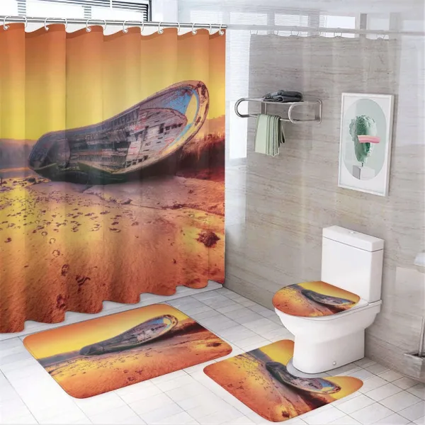 Rusty Abandoned Boat on a shower curtain