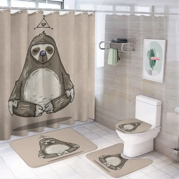 Cartoon Sloth Meditates on a shower curtain