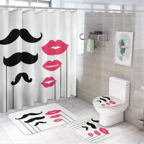 Mustachend Lips Motifs on a shower curtain