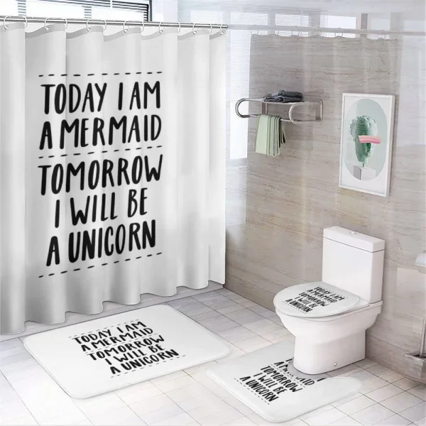 Optimism Slogan on a shower curtain