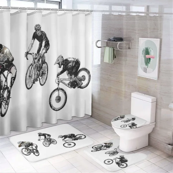 Sketch Cyclists on a shower curtain