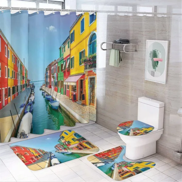 Urban Life with Boats on a shower curtain