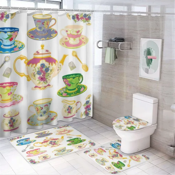 Vivid Teacups Sweets on a shower curtain