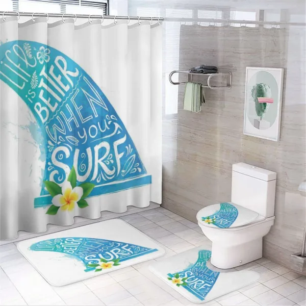 Wave with Bali Flower on a shower curtain