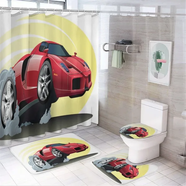 Cartoon Vehicle Powerful on a shower curtain