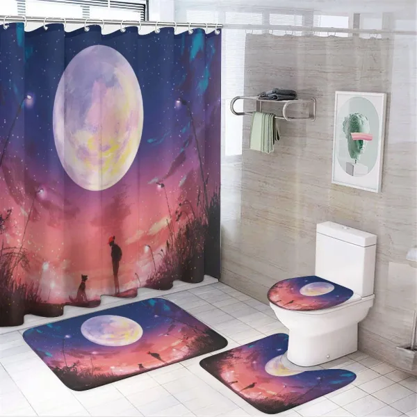 Dog Under Huge Moon on a shower curtain
