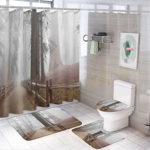 Forest in Foggy Morning on a shower curtain