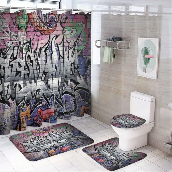 Graffiti Grunge Wall Art on a shower curtain