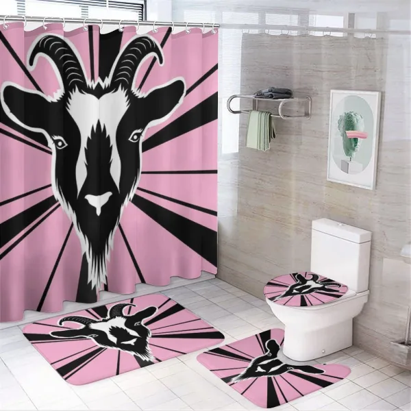 Graphic Goat Head Artwork on a shower curtain