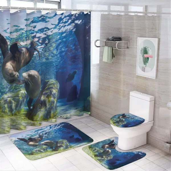 Playful Sea Lions on a shower curtain