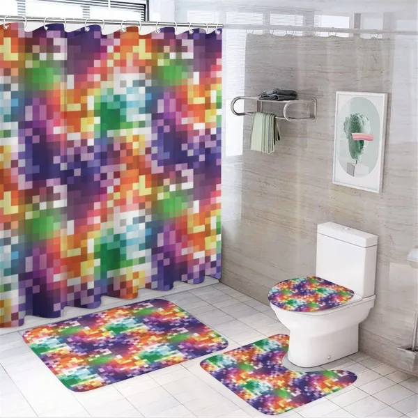 Rainbow Colored Square on a shower curtain