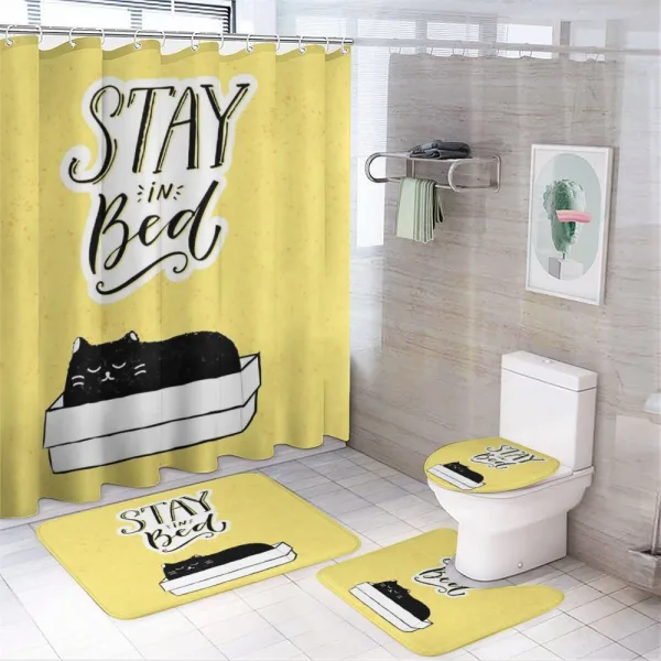 Sleepy Black Cat in a Box on a shower curtain