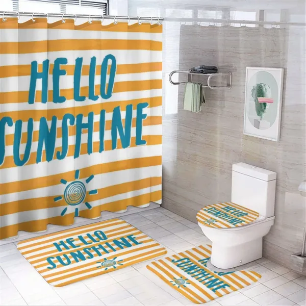 Words Stripes on a shower curtain