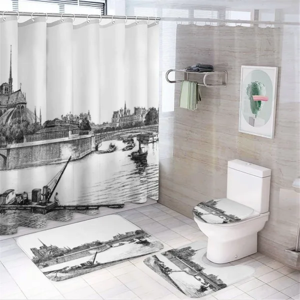 Antique Paris Sketch Art on a shower curtain