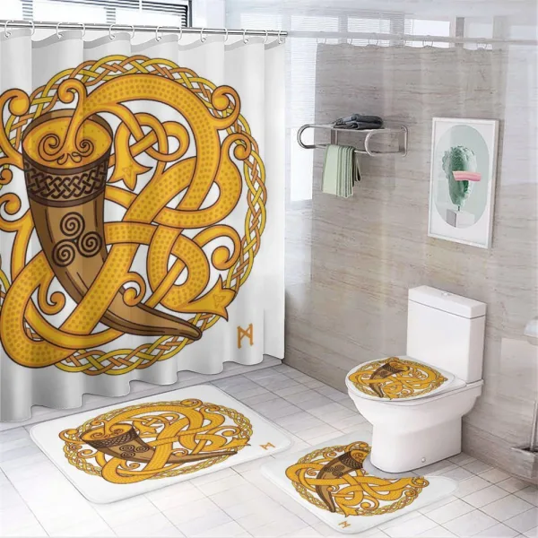 Drinking Horn and Woven Motif on a shower curtain