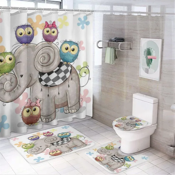 Elephant and Owls Love on a shower curtain