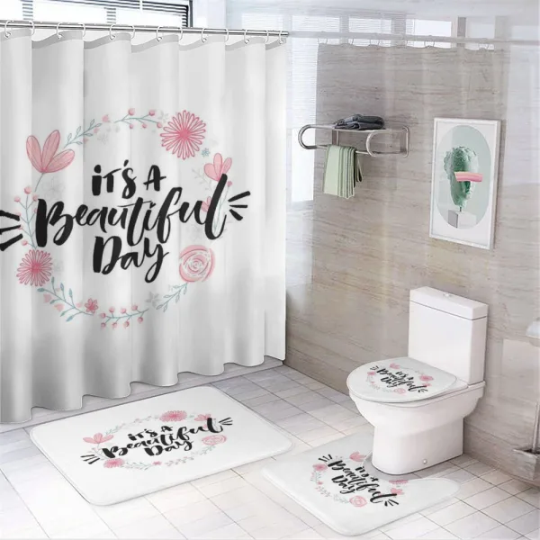 Floral Wreath Modern Text on a shower curtain