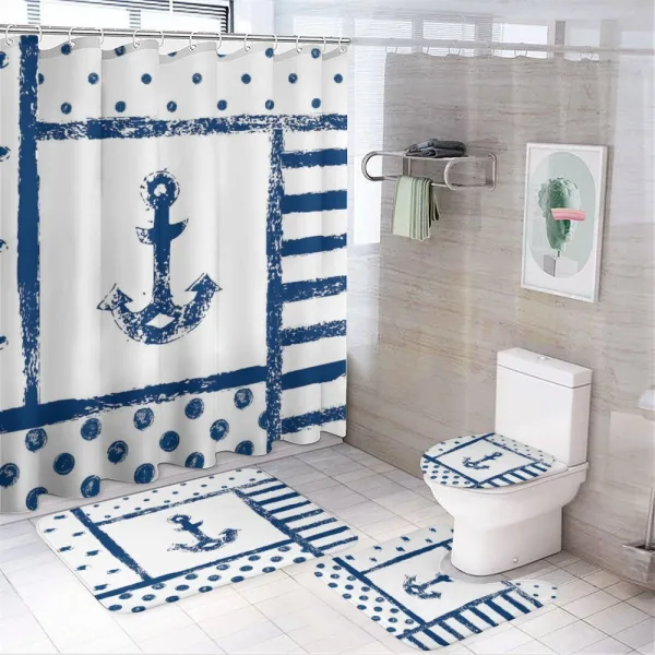 Grunge Boat Navy Theme on a shower curtain